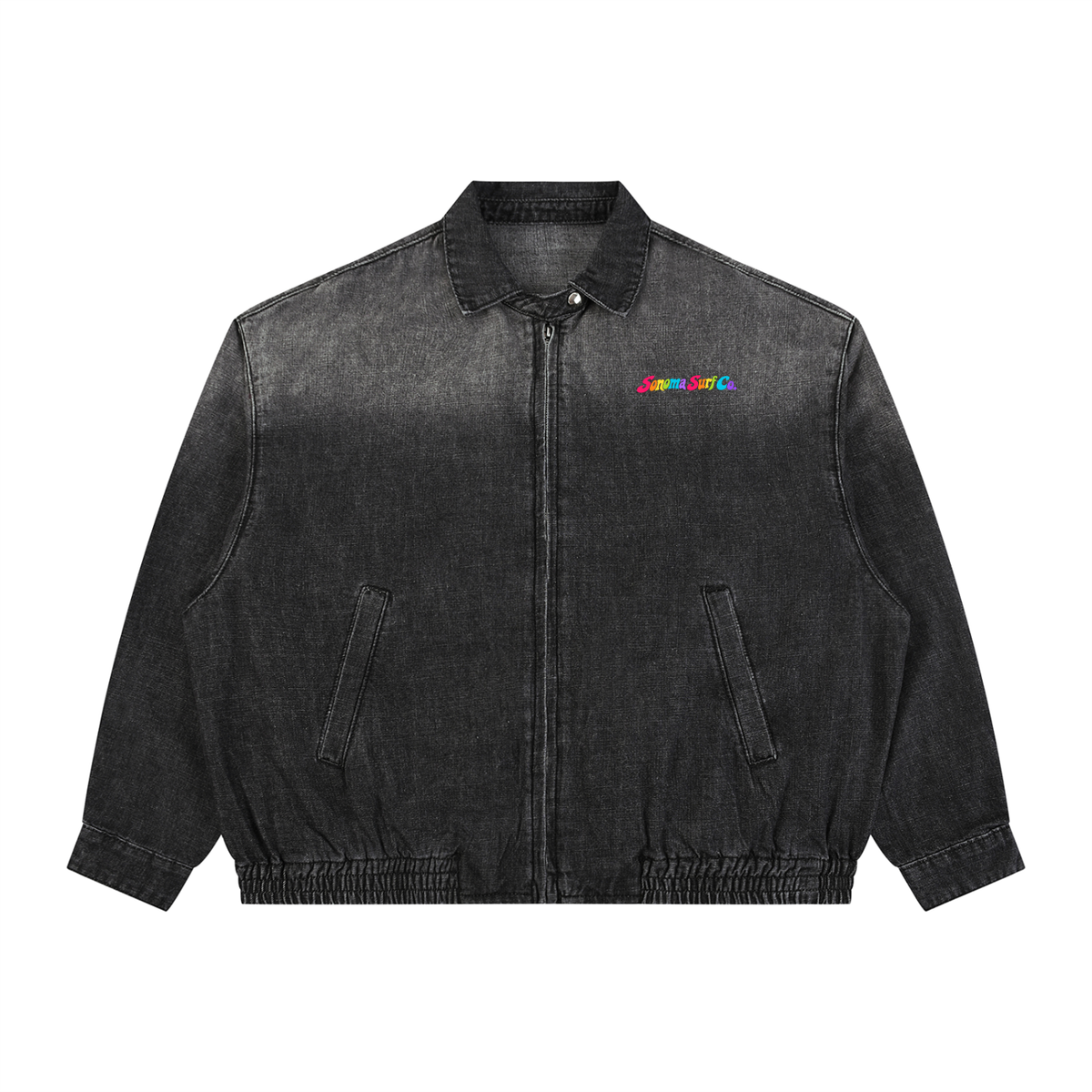 Unisex Vintage Wash Full-Zip Denim Jacket