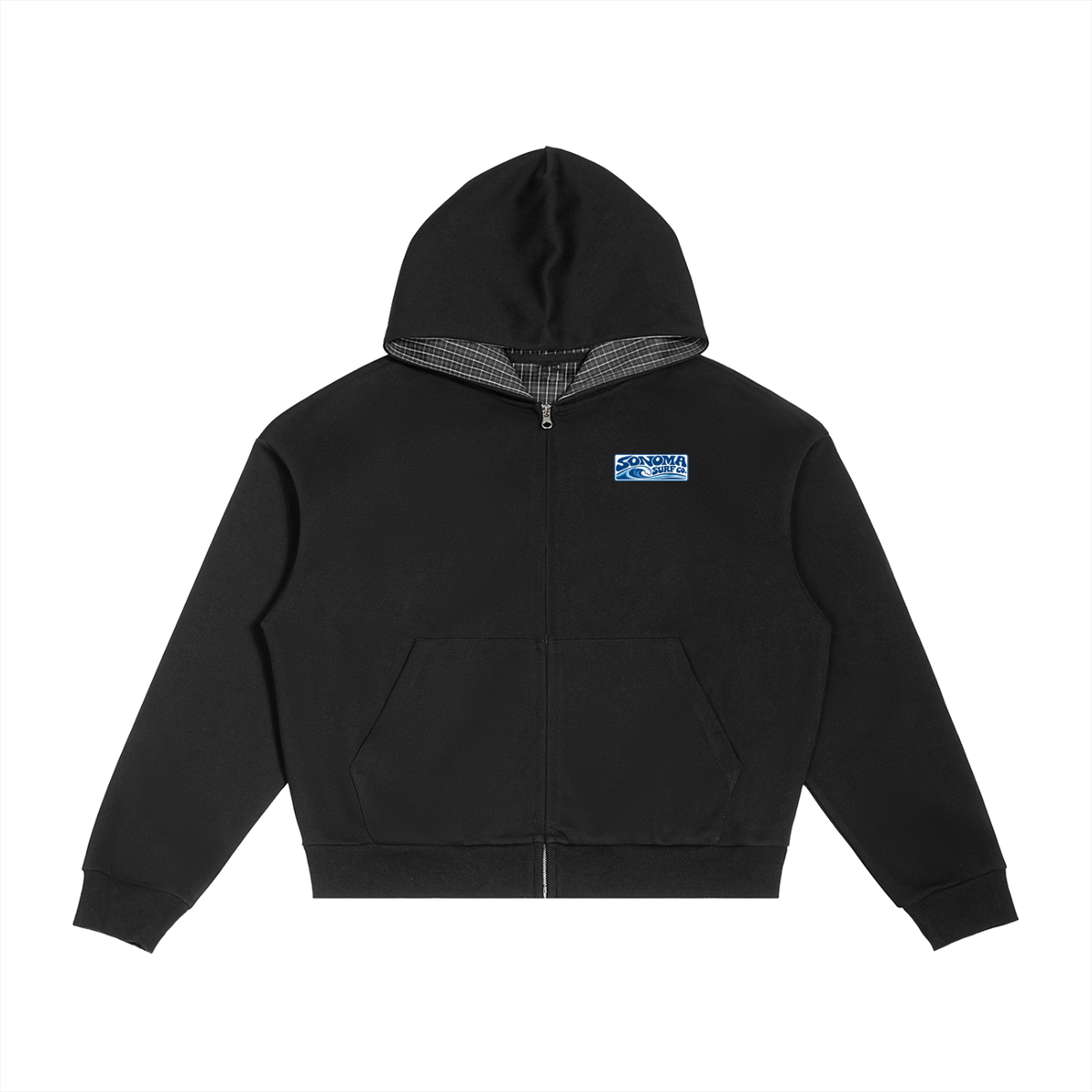 Men's Contrast Plaid Boxy Zip Hoodie