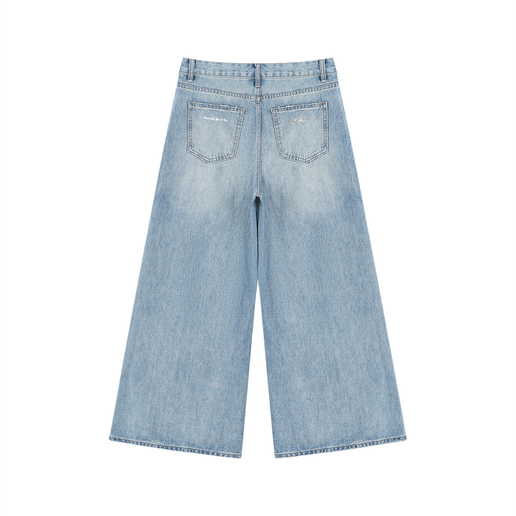 Women's Vintage Wash Distressed Wide Leg Jeans