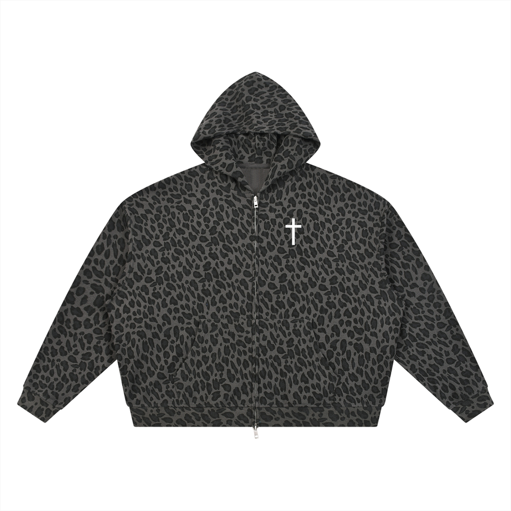 Women's Leopard Waffle Full Zip