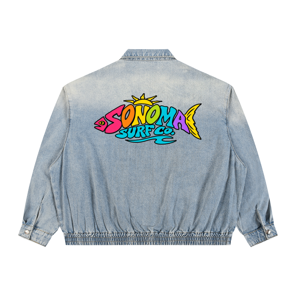 Unisex Vintage Wash Full-Zip Denim Jacket