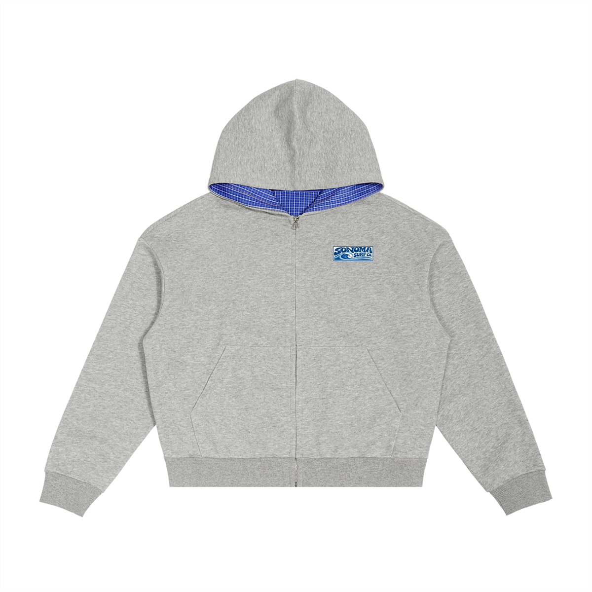 Men's Contrast Plaid Boxy Zip Hoodie