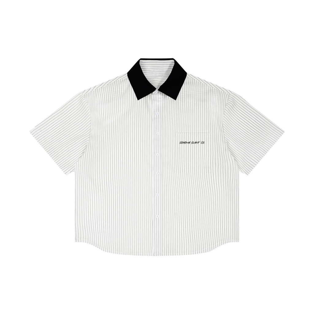 Unisex Striped Boxy Contrast Collar Shirt