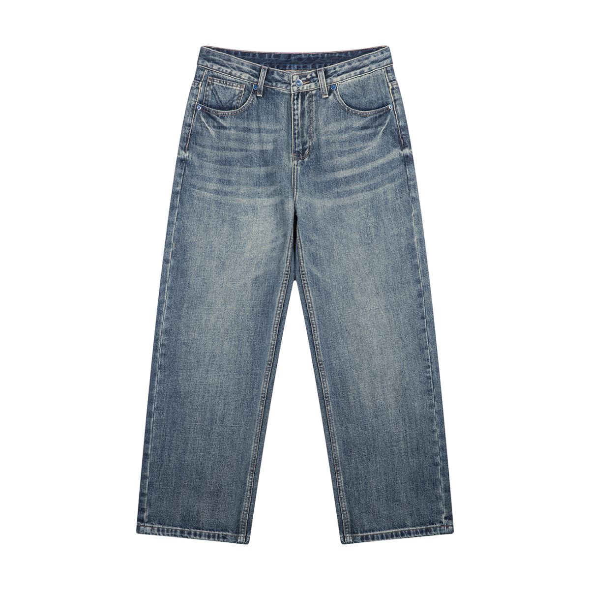 Men's Vintage Wash Straight Leg Denim Jeans