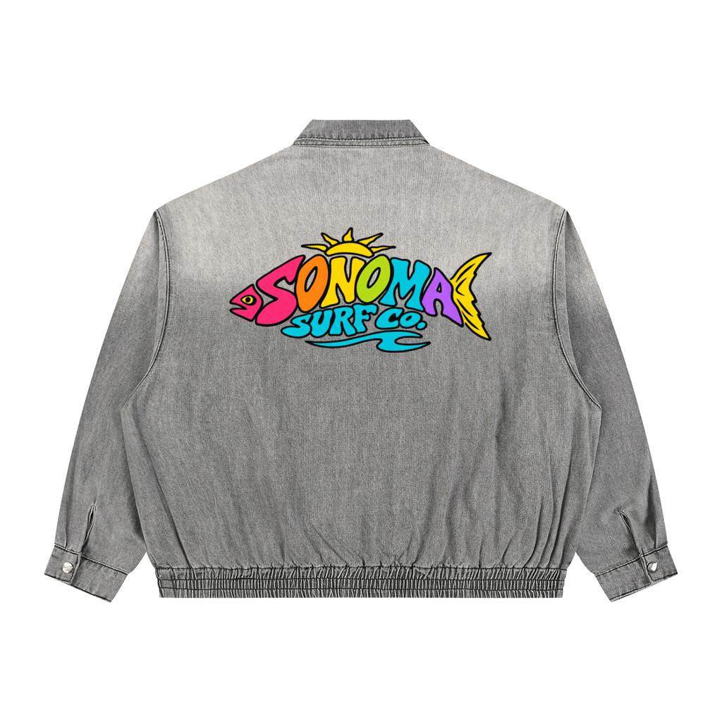 Unisex Vintage Wash Full-Zip Denim Jacket